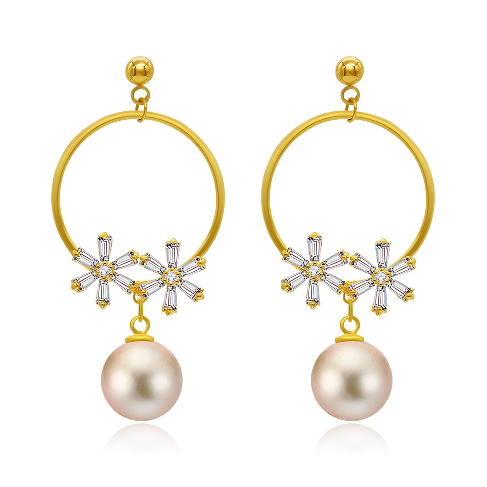 Gold Plated Long Drop 8MM Pearl Earrings